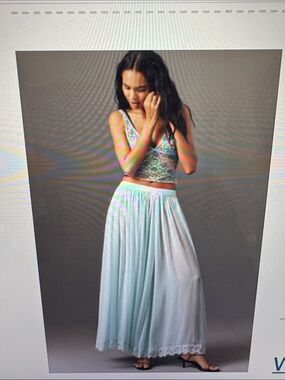 Anthropologie Pale Blue Lace-Trim Maxi Skirt